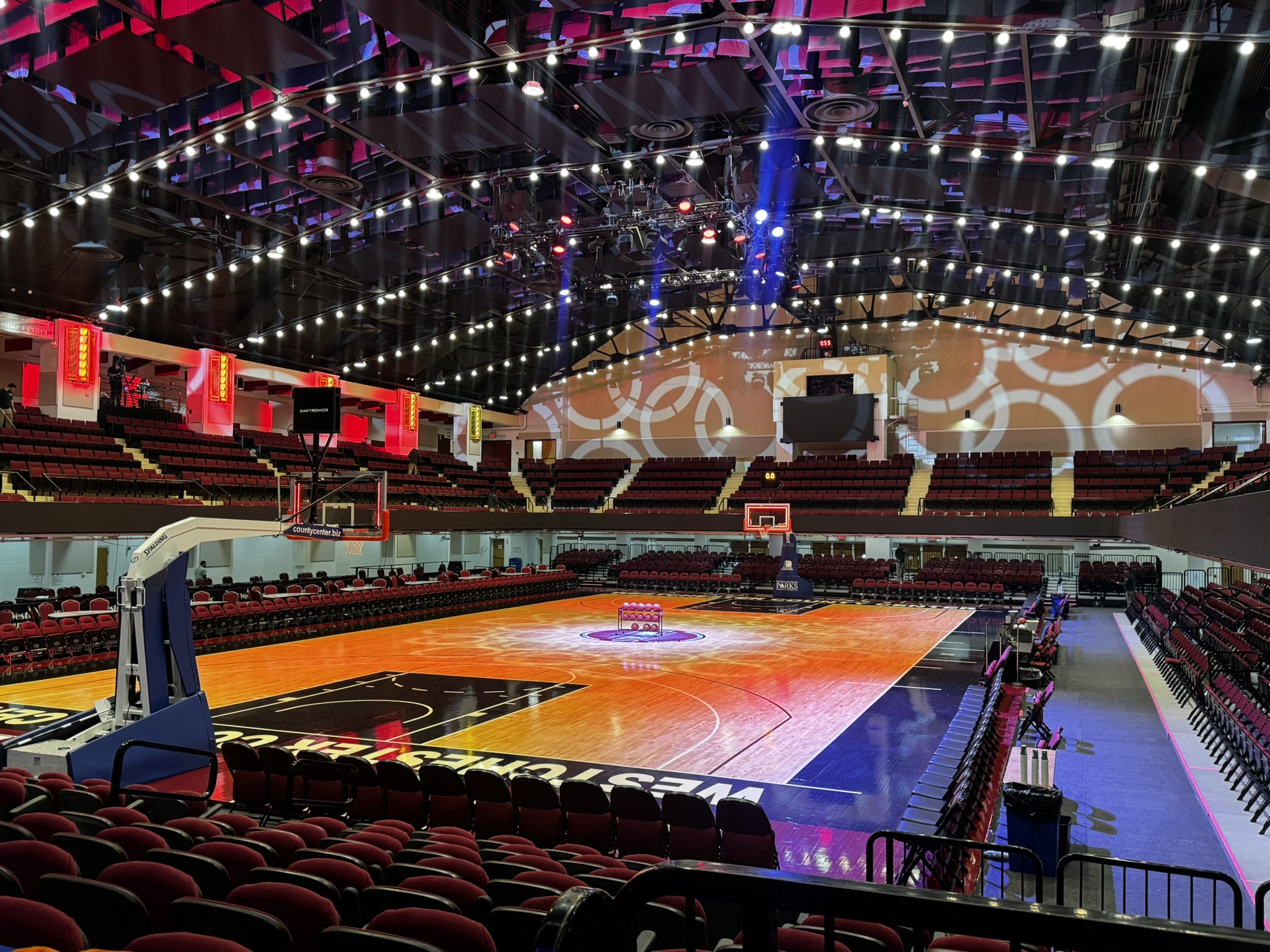 basketball court set up at the westchester county center